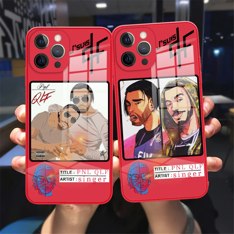 

French Rapper Singer PNL QLF Phone Case For iPhone 11 12 13 Pro Max 12 13 Mini Luxury Red Tempered Glass reflective case