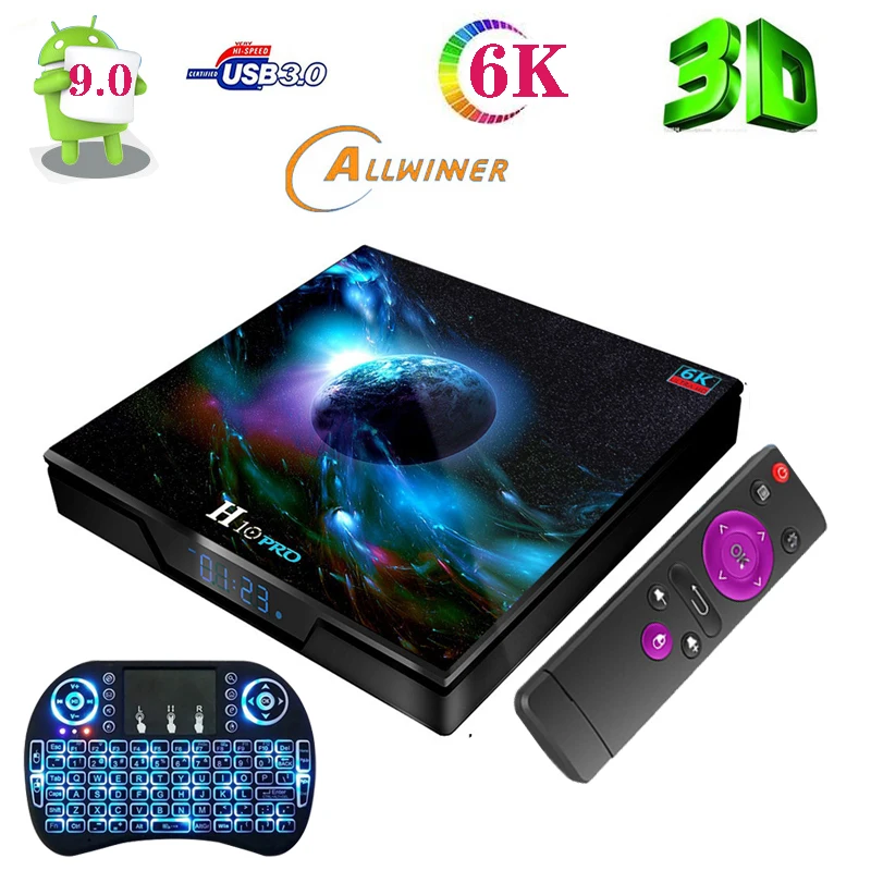 

ТВ-приставка H10 Pro 6K Allwinner H6030, Android 9, 3D HDMI, USB 3,0 H.265, Wi-Fi