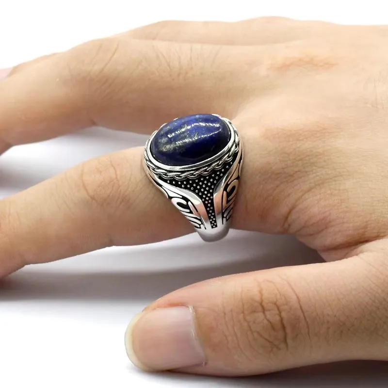 Кольцо ручной работы из стерлингового серебра S925 пробы с натуральным Лазуритом