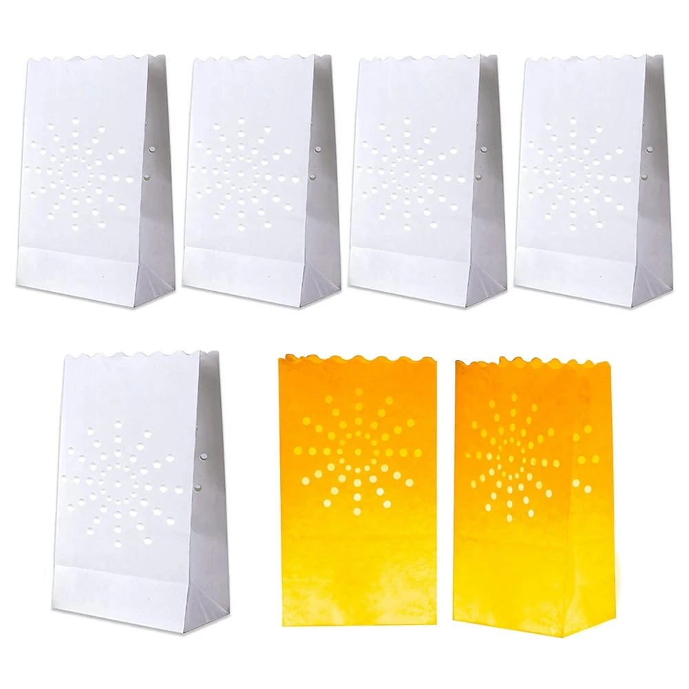 

50 PCS White Luminary Bags, Flame Resistant Candle Bags, Sun Design Luminaries for Wedding, Party, Halloween, Christmas