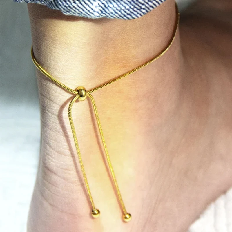 Drawstring Gold Color Anklets Link Chain Stainless Steel Foot for Men Women Jewelry Leg Chain Ankle Chains Anklets Jewelry Gift