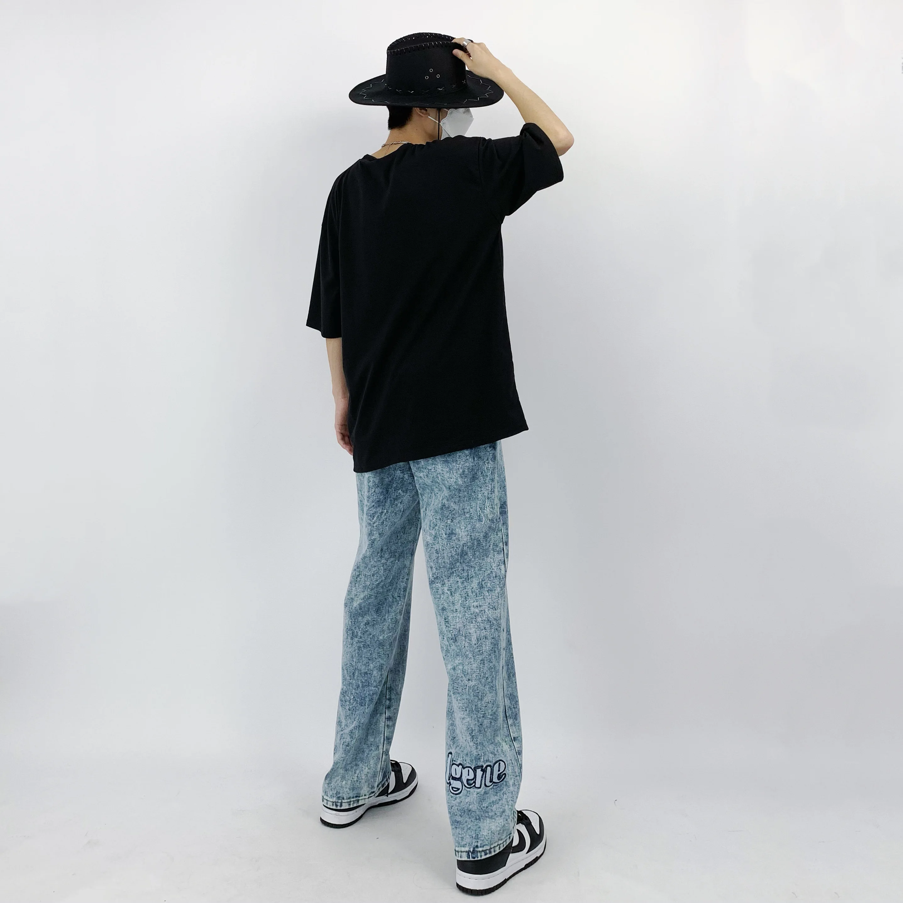 Men's Jeans Ins Snowflake Letter Embroidery Straight Loose Jeans Korean Style Hip Hop Style Jeans Y2k Streetwear Ins Hot Sale