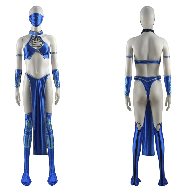 Mortal Kombat Kitana Cosplay Outfits Blue Adult Women Girl Ninja Uniform Halloween Carnival Suit