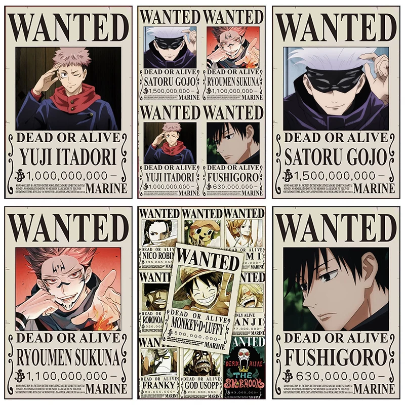 

Retro Jujutsu Kaisenone Piece Wanted Poster Classic Anime Canvas Paintings Home Bar Cafe Decor Painting Gift Art Wall Pictures