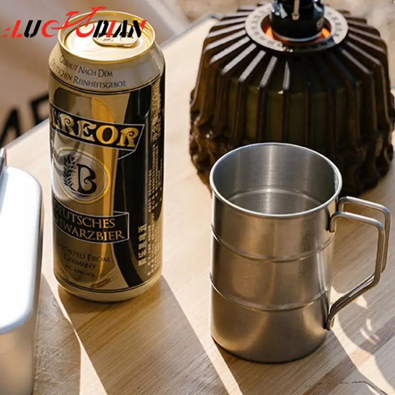 

High Quality Camping Tableware Small Size Stainless Steel Picnic Water Cup Hollow Independent Bevel Handle Coffee Mug Hung