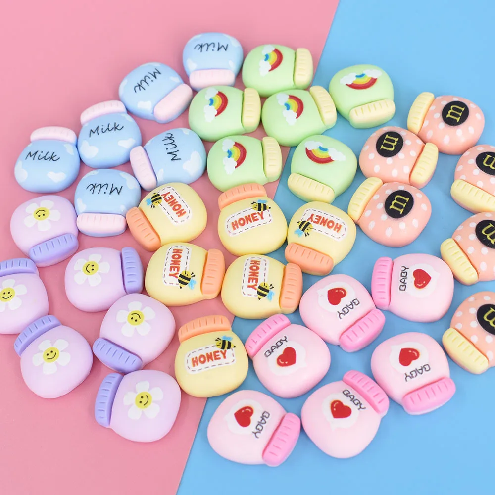 

10pcs Kawaii Resin Flatback Jar Miniatures Cabochon Flatback Scrapbooking Supplies Diy Accessories Mini Figurine Embellishment