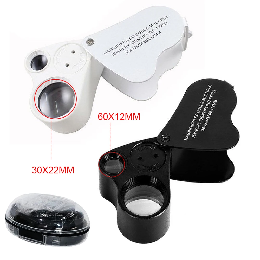 

60X 30X Illuminated Jewelers Loupe Magnifier Foldable Jewelry Magnifier With Bright LED Light For Gems Jewelry Coin Stamp Watch