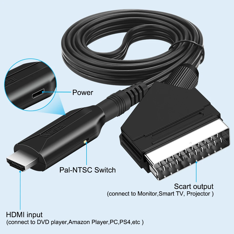 Высококлассный преобразователь 1080P SCART в HDMI видео Аудио AV сигнал адаптер HD