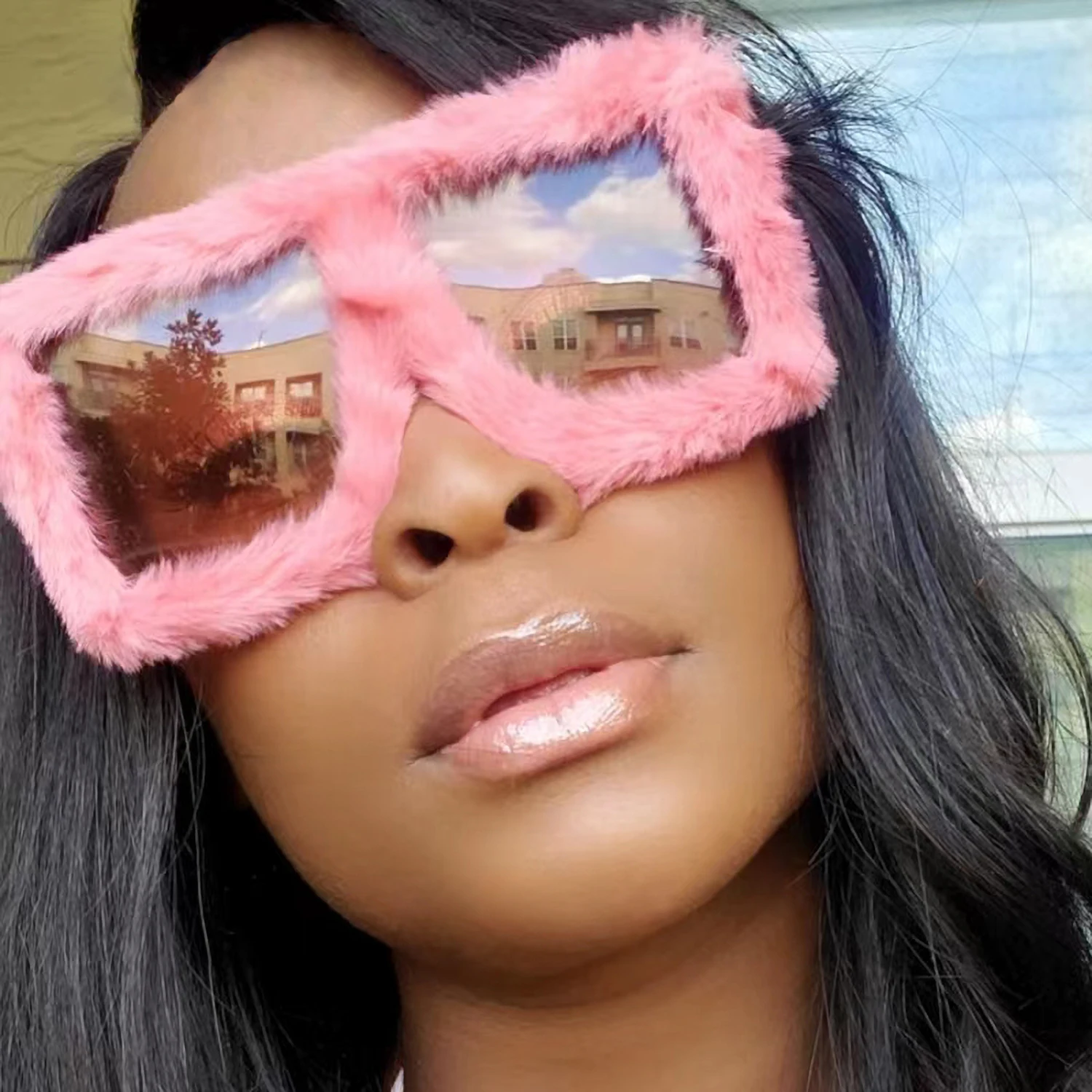 

Новые модные шерстяные солнцезащитные очки для женщин, роскошные брендовые Большие женские очки кошачий глаз с мехом, бархатные солнцезащитные очки