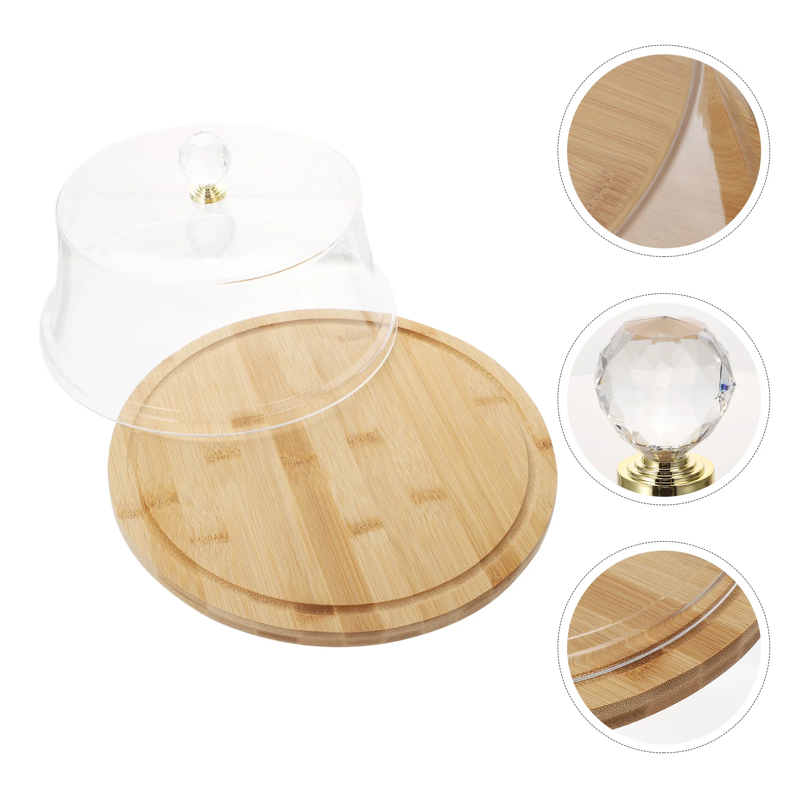 

1 set of Cake Plate Cake Display Cover Dessert Bamboo Tray Acrylic Cake Cover