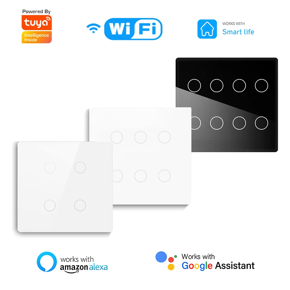 

Смарт-переключатель Tuya с Wi-Fi и сенсорным управлением, 4/6/8 клавиши