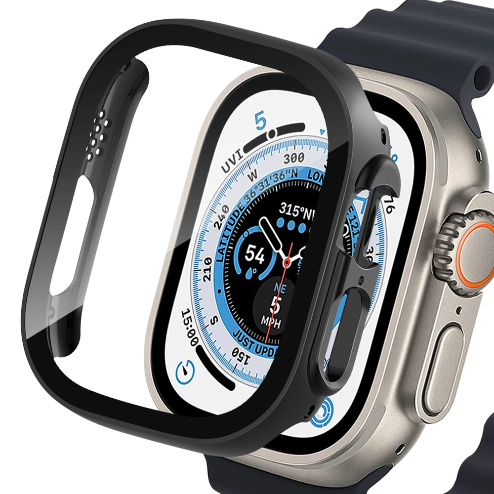 

Стекло + фотоэлемент для Apple Watch Ultra 49 мм, ремешок для умных часов, бампер для ПК + защита экрана, закаленное покрытие, аксессуары для часов iwatch