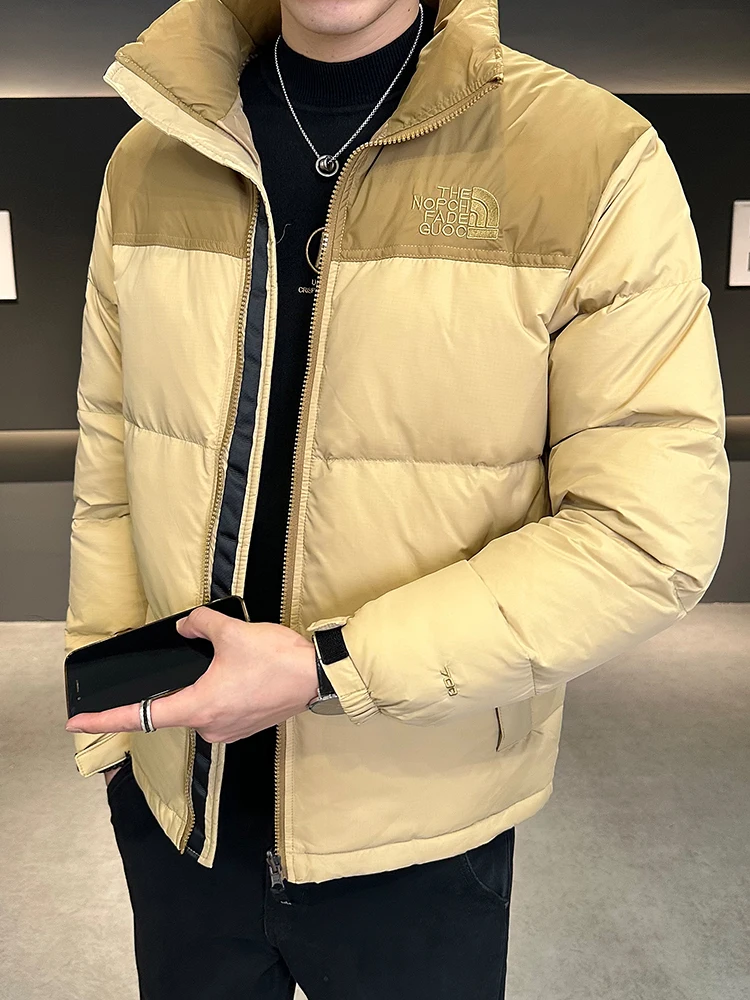 Мужской пуховик контрастного цвета с воротником-стойкой зима 2024 новая мода