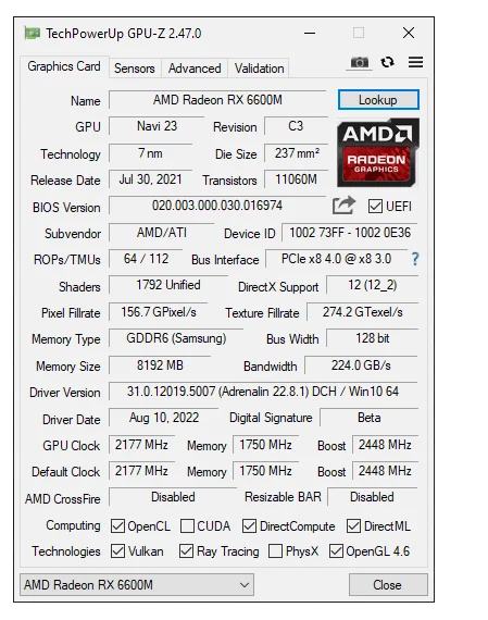 JIESHUO RX 6600M 8GB  Graphics Card GPU GDDR6 128-bit 14 Gbps RX6600M 8GB 7nm  Video Card Support Desktop CPU game graphics 5
