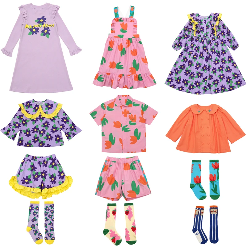 

Bebe Brand 2022 New Spring Kids Dress for Girls Cute Flower Print Long Sleeve Princess Dress Baby Toddler Fashion Clothes