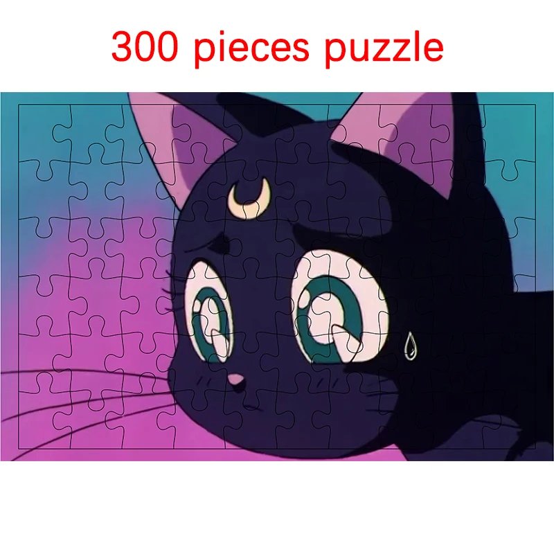 

Bandai Puzzles 300 Pieces Toys Kids Sailor Moon Black Cat Luna Retro Pictures Puzzle Game Little Girl Jigsaw Bedroom Ornament