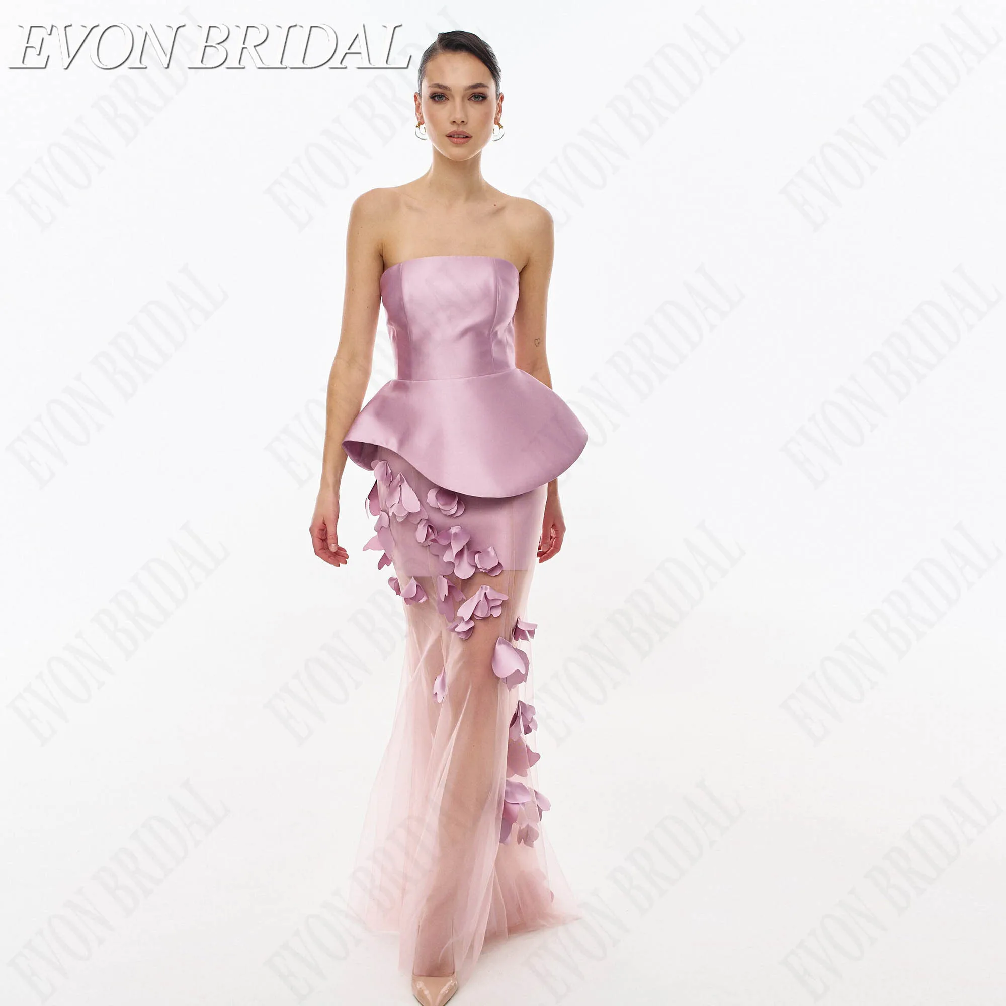 EVON BRIDAL Без Бретелей Атлас Съемная Тюлевая Шлейф Прямое Платье С Молнией Сзади На Заказ Из Гладкого Блестящего Атласа 2026 Женское Вечернее Платье Для Клубов Свадеб Балов И Официальных Мероприятий (art.: 3920dbae2f011) - 3920dbae2f011