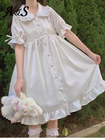 summer women lolita dress harajuku college ulzzang simple sweet kawaii dress preppy pure tender ins empire daily white dresses