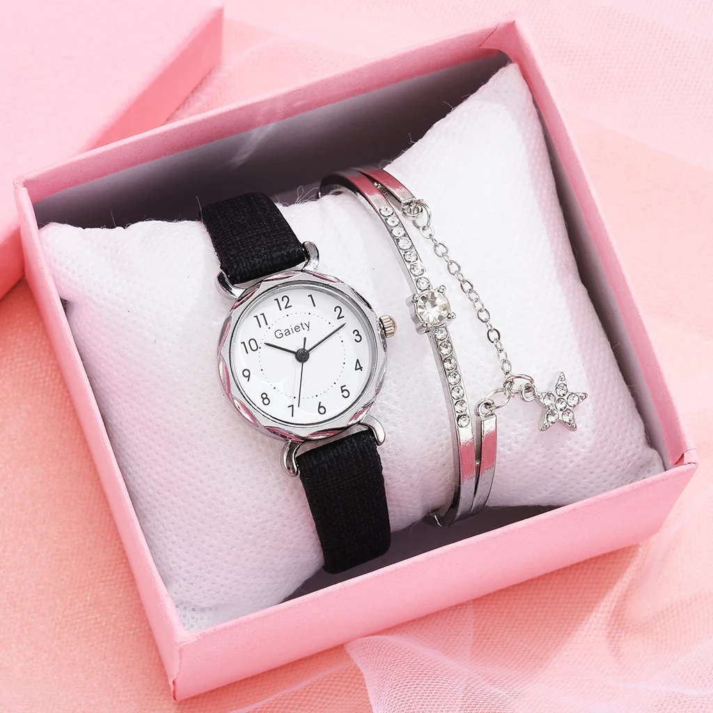 

2 PCS Simple Leather Strap Women Watch Bracelet Set Ladies Dress Quartz Wristwatch Women Watch Simple Clock Gift Reloj Montre