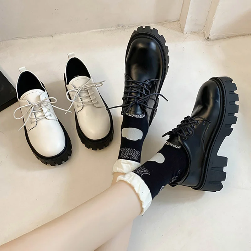 

Женские туфли-оксфорды на шнуровке, черные или белые кроссовки на платформе, на толстой подошве, для отдыха, Осень-зима 2021