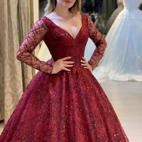 plus size red shinny wedding party dresses 2022 new lady v neck long sleeve gown mother of the bride dressevening party vestido