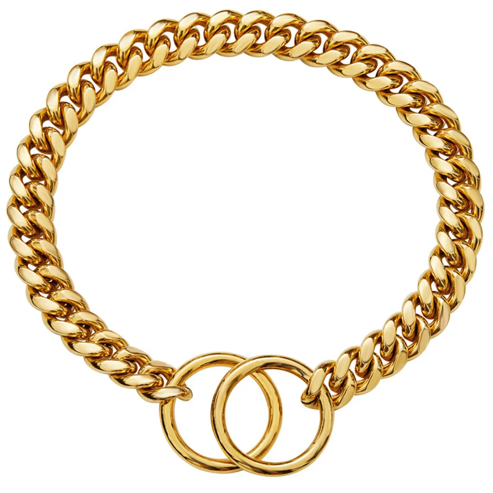 

Dog Collar Chain Gold Puppy Collars Pet Medium Necklace Adjustable Classic Training Choker Walking Leash Cuban Neck Dominant
