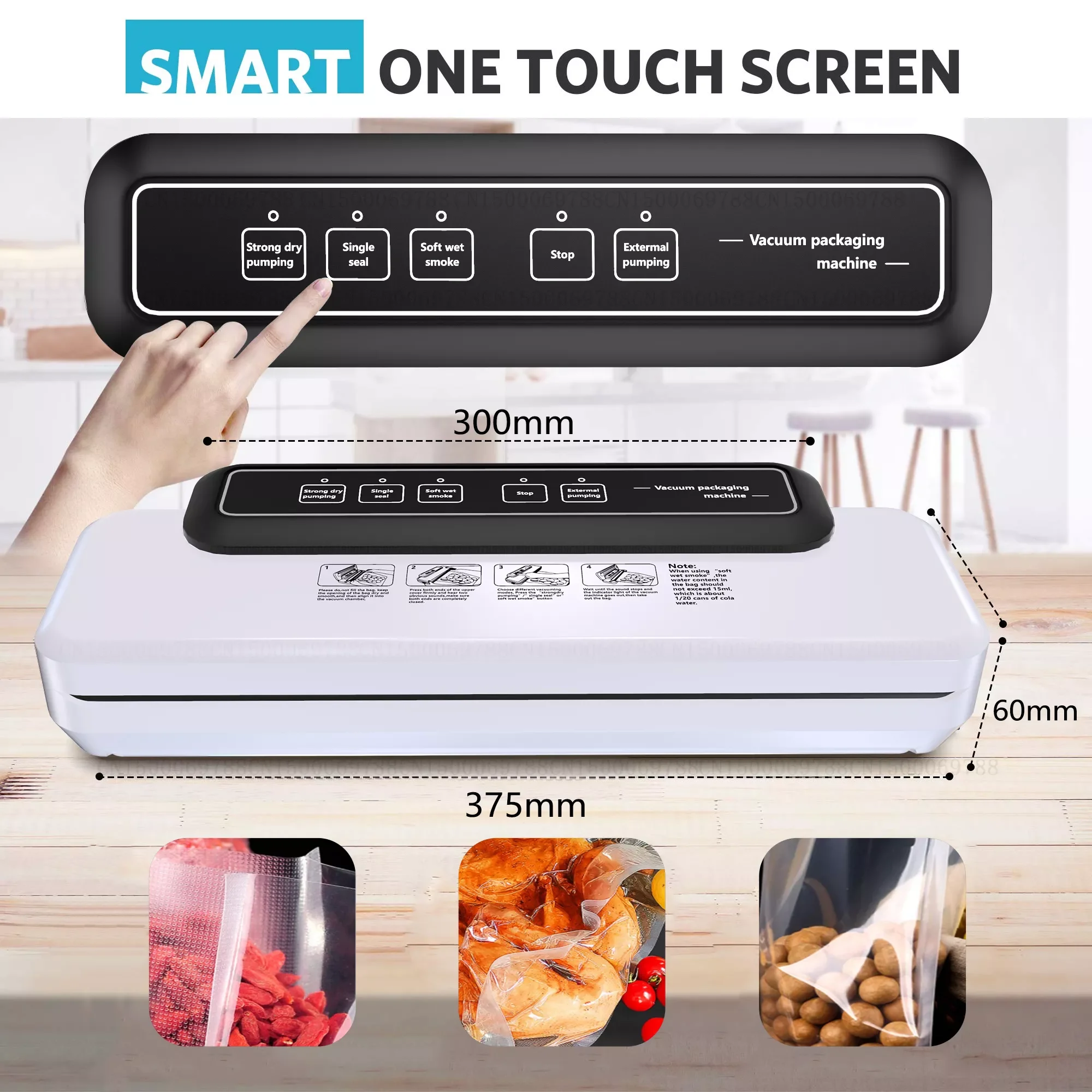 Kitchen Vacuum Sealer Strong Sous Pumping Degasser Sealing Machine Cans Vacuum Packer For Food Storage Dry & Moist Modes Pac enlarge