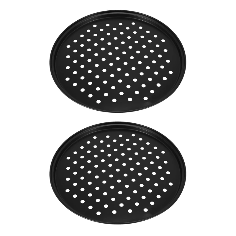 

2X 10 Inch Personal Perforated Pizza Pans Black Carbon Steel With Nonstick Coating Easy To Clean Pizza Baking Tray