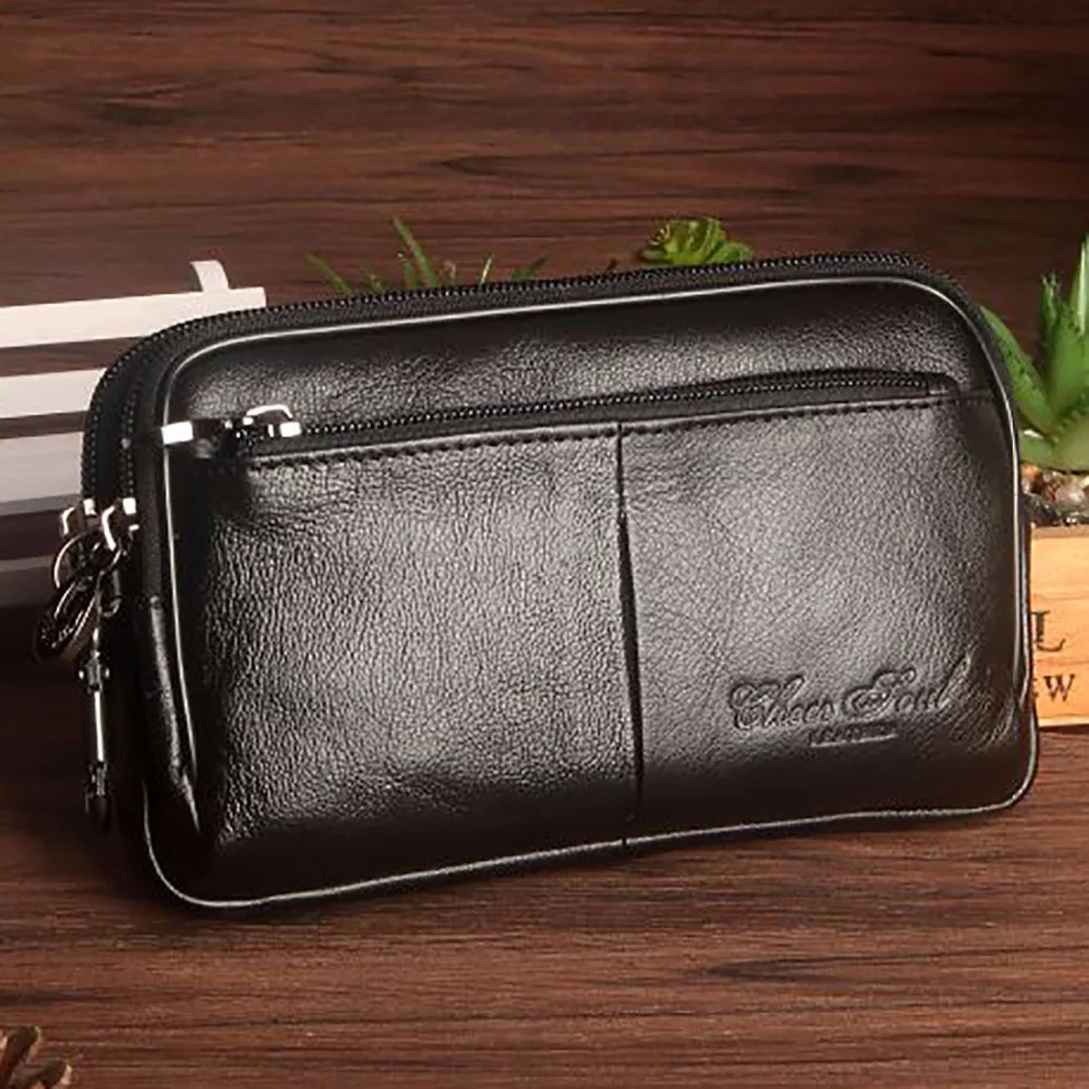 Men Genuine Leather Clutch Waist Pack Hip Bag For Cell/Mobile Phone Case Casual Natural Skin Male Wrist Hook Fanny Belt Pack