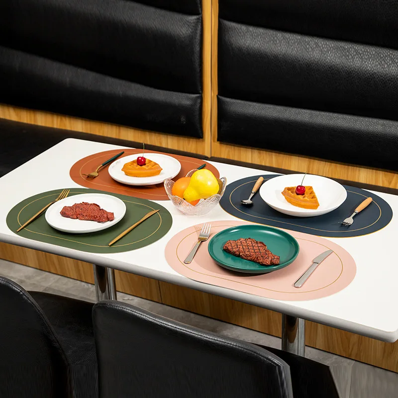 

Oval Leather Western Placemat Waterproof Insulation Non-slip Placemat Tableware Mat Coaster Coaster Kitchenware Home Placemat
