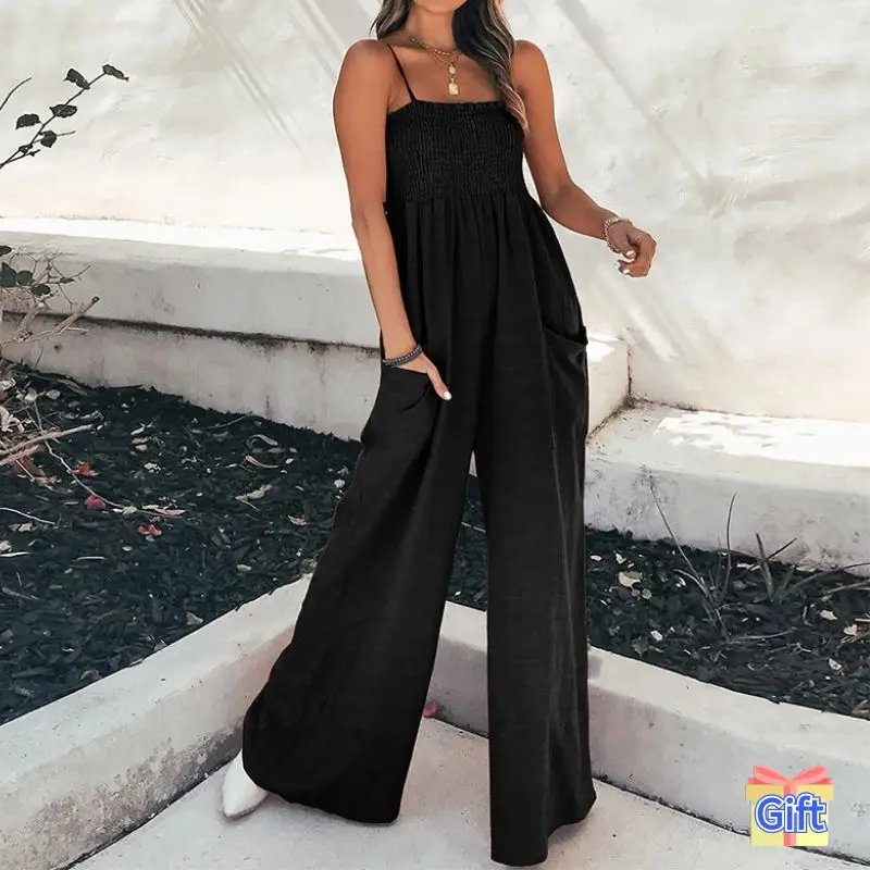 Long Suspender Pants Jumpsuits Overalls for Women Winkle Combinations Rompers Outfit 2023 Summer Jumpsuites Plus Size Outwears