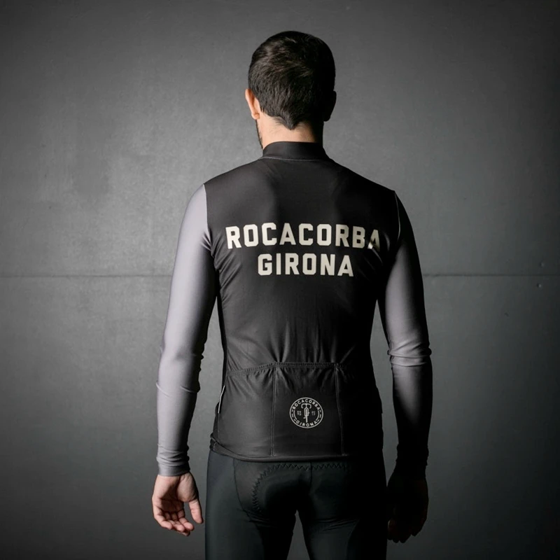 2022 Rocca corba Cothing Команда Pro летняя с длинным рукавом Велоспорт Джерси мужчин серый