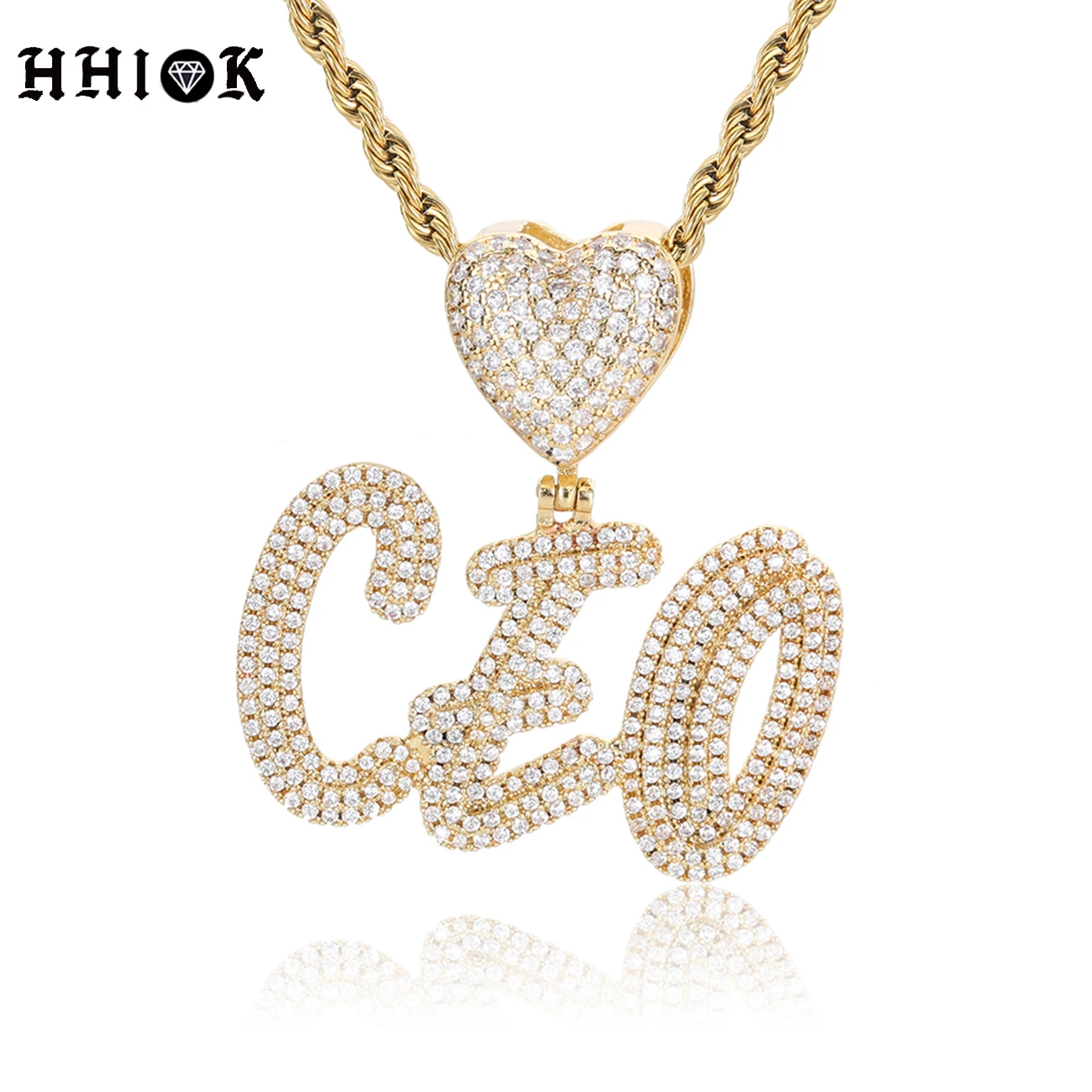 

Кулон в форме сердца с буквами на заказ, ожерелье в стиле хип-хоп, микро-кубический цирконий с покрытием из 18-каратного золота, ювелирные изделия