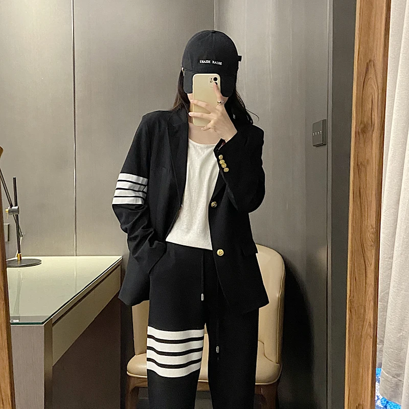 TB Four-bar Suit Women's Thom Loose Slim Long Sleeves Gold Button Suit British Style Classic Lapel Casual Jacket