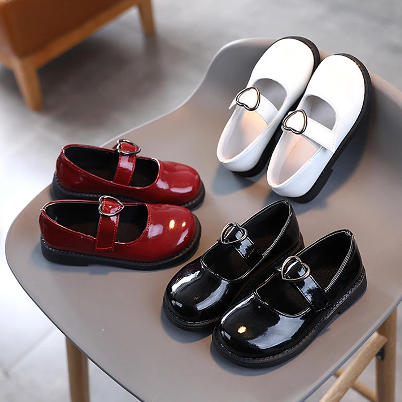 

Children's British Style All-Match Shoes Leather Retro Princess Shoes Soft Sole Girl Performance Shoes White Black Red CSH1463
