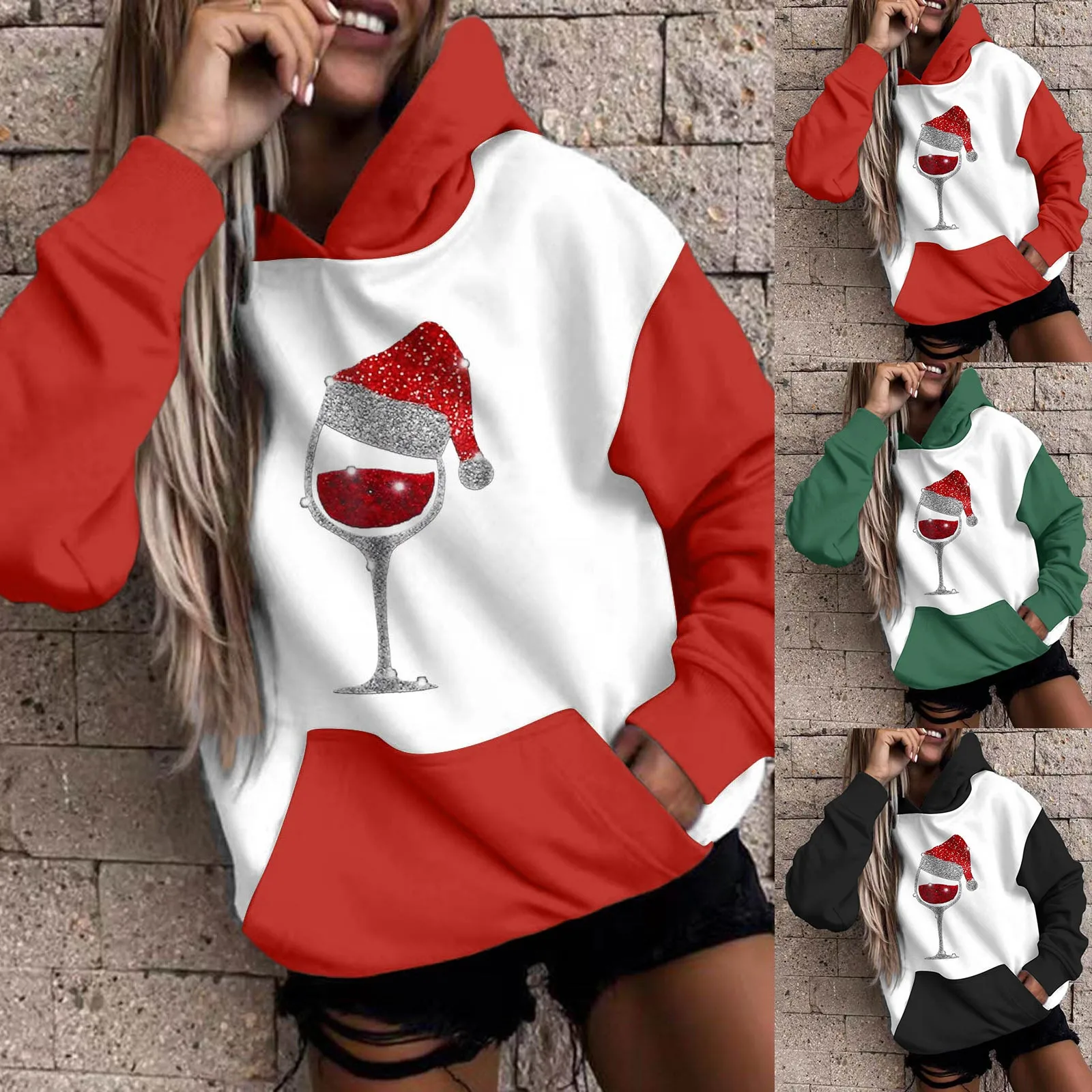 

Женская толстовка с капюшоном и длинным рукавом, с рождественским принтом