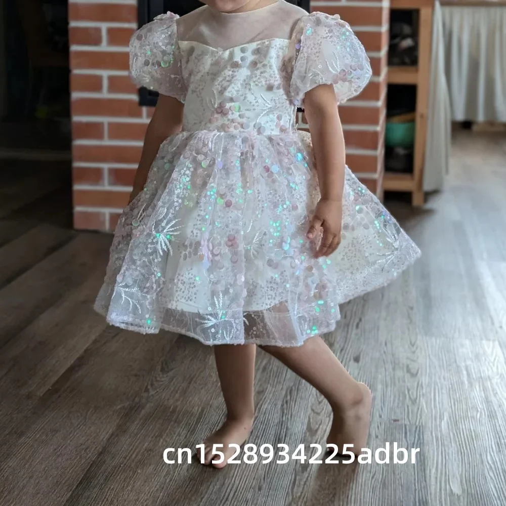 Фото Платье для девочек с пайетками и цветочным узором, с пышными рукавами, для особых случаев, конкурсов красоты, дней рождения, торжественных банкетов, балетное платье №3