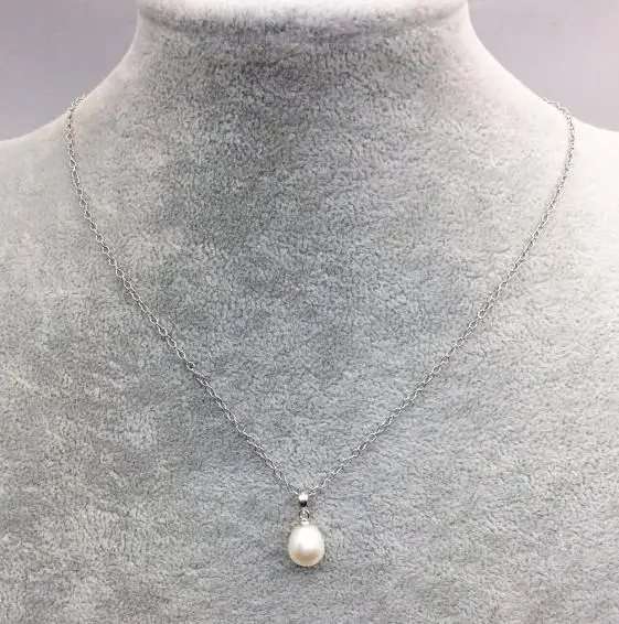 

Ожерелье из жемчуга АА уникального дизайна, серебряная цепочка 18 дюймов 8-9 мм с рисовым жемчугом, ювелирные изделия на свадьбу, на день любви, на день матери, очаровательный подарок для женщин