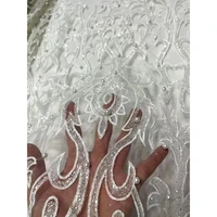 2022 bridal shiny sequins tulle white glitter lace fabric high quality vintage wedding dress evening gown material mesh textiles
