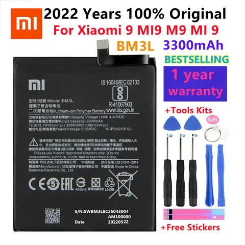 2022 год 100% оригинальный сменный аккумулятор 3300 мАч для Xiaomi 9 MI9 M9 MI 9 BM3L Оригинальный аккумулятор для телефона батареи Бесплатные инструменты