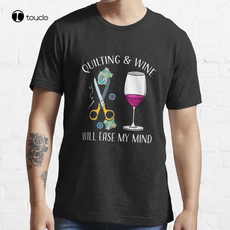 

New Women'S Quilting Gift - Quilting & Wine Will Easy My Mind T-Shirt Cotton Tee Shirt S-3XL