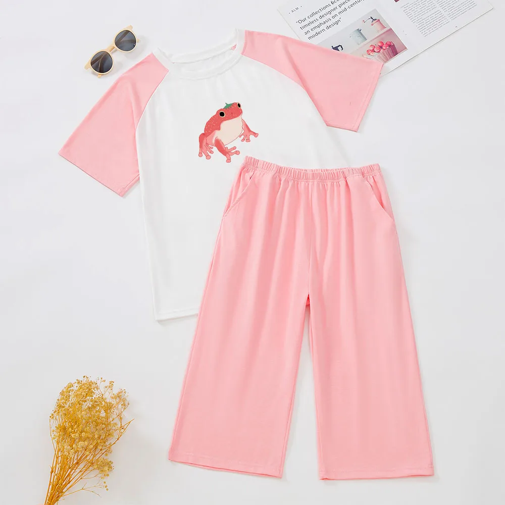 

Loungewear Women Matching Pajamas for Women Frog T Shirt Shorts Suit Set Two Piece Outfits Nightwear Pyjamas Kawaii Clothes