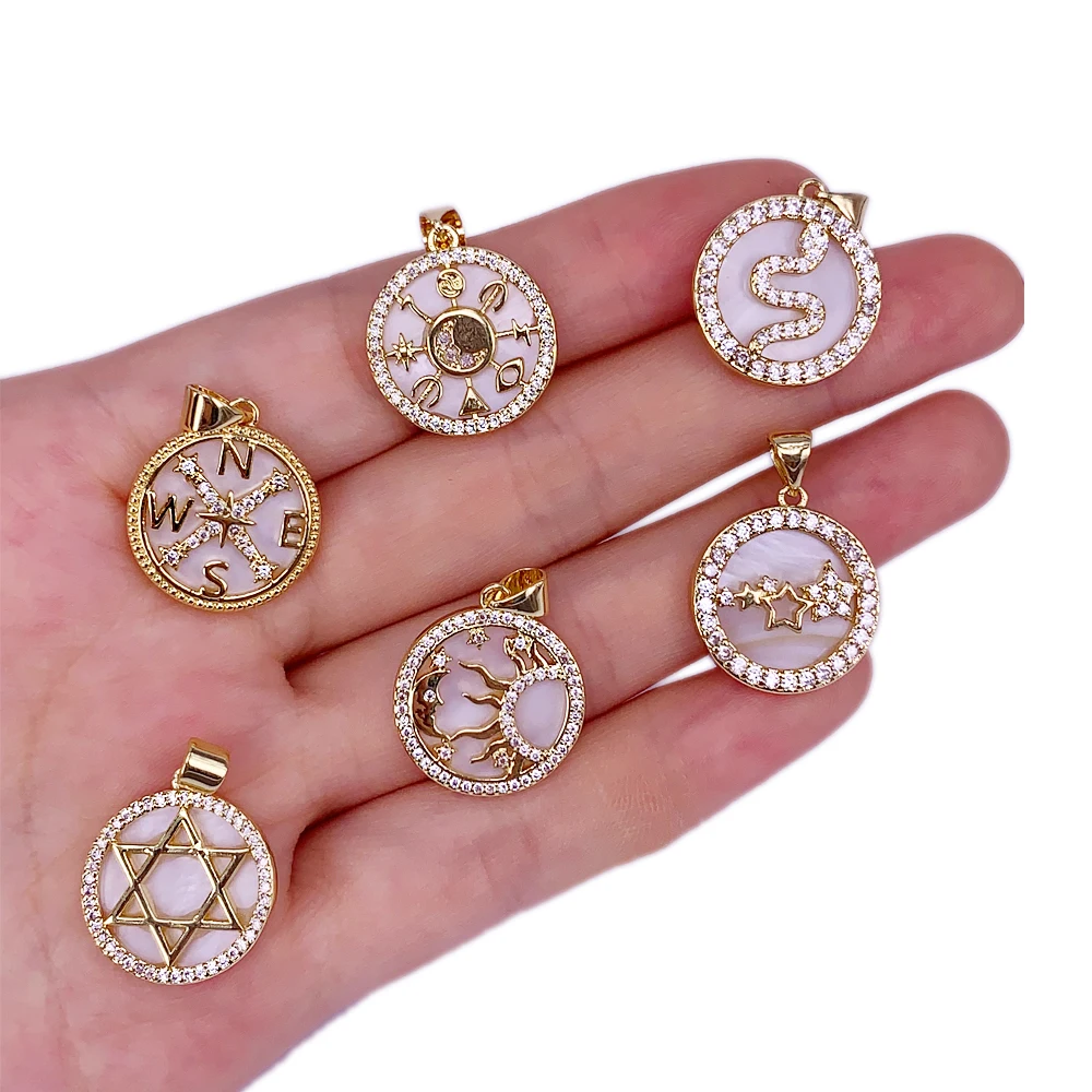 

Fashion Natural Freshwater Pearl Shell Necklace Pendant Star Of David/Alphabet/Compass/Snake/Moon Women Jewelry Accessories Gift