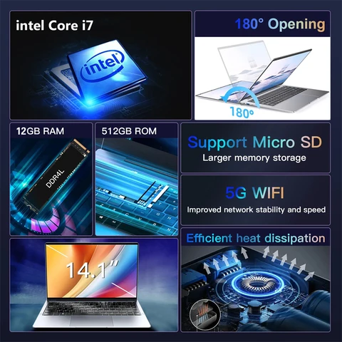 XIAORAN игровой ноутбук 14.1", Intel Core i7 7500U