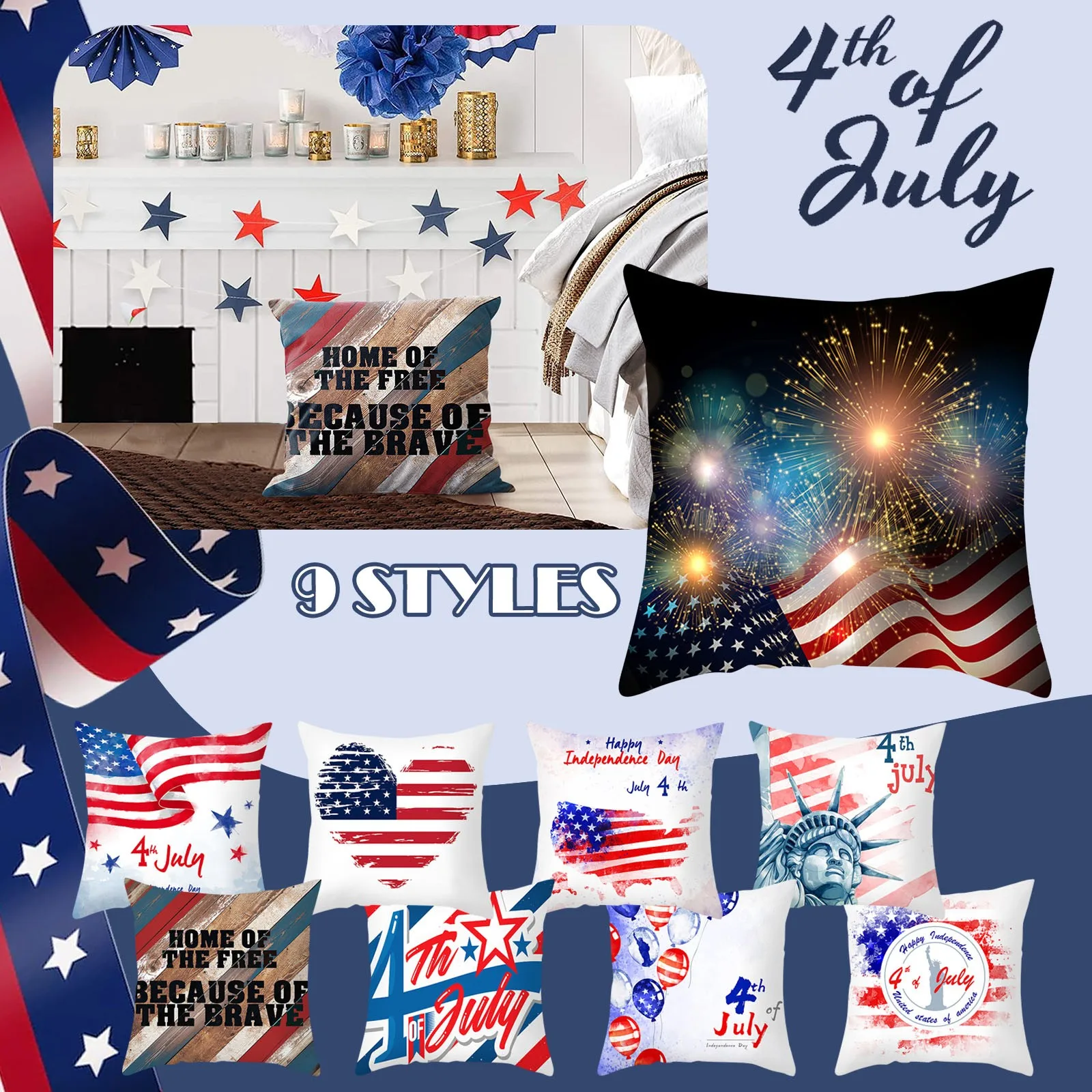 

Independence Day Decorative Pillowcase Decorative Patriotic American Throw Pillow Pillowcase Silk
