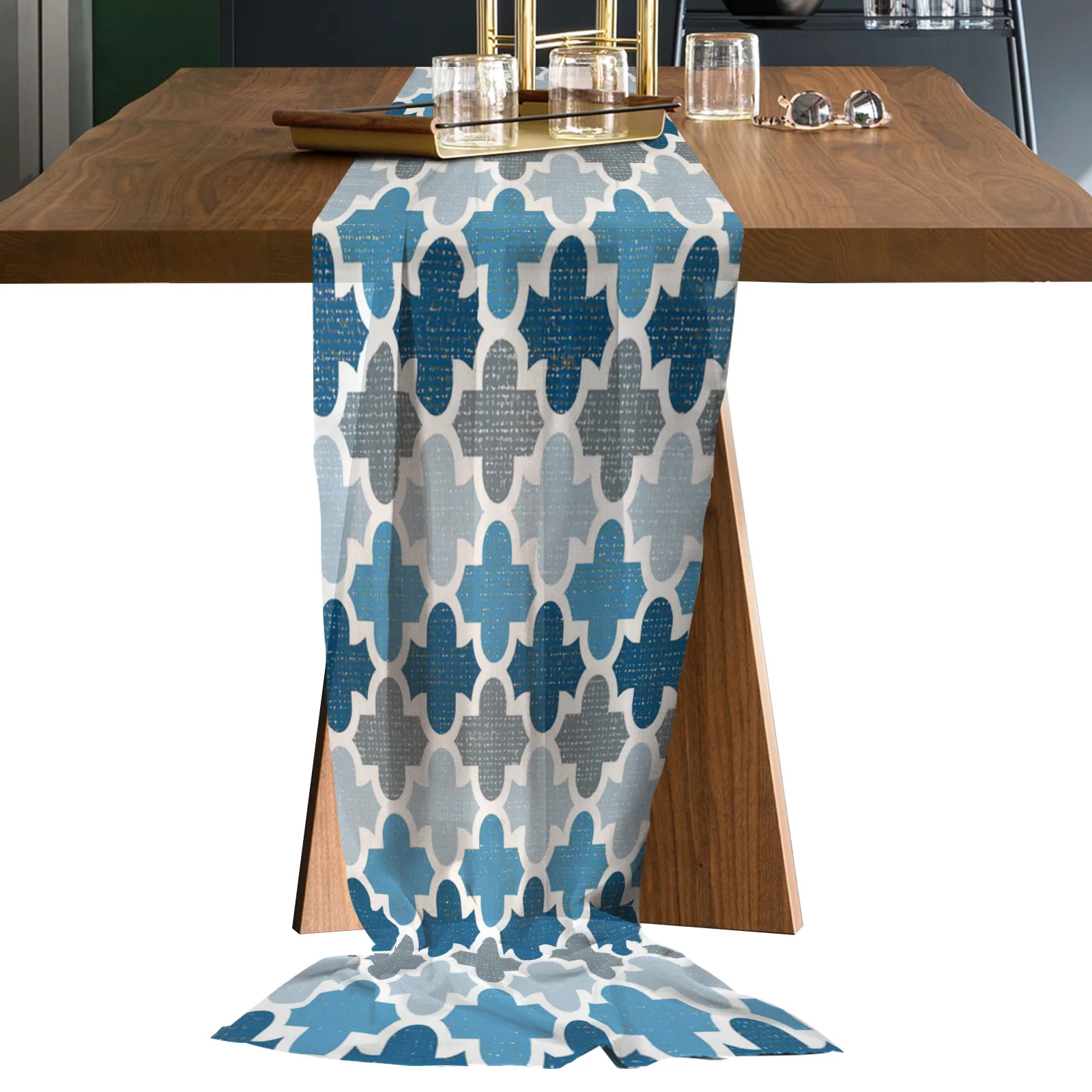 

Moroccan Blue Chiffon Table Runners Wedding Party Decor Tablecloth Gauze Table Runner for Home Coffee Table