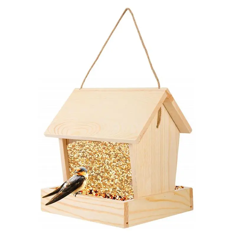 

Wooden Bird Feeder Home Bird Feeding Wooden Dispenser Holder Waterproof Bird Food Container Bird Food Box For Garden Decorations
