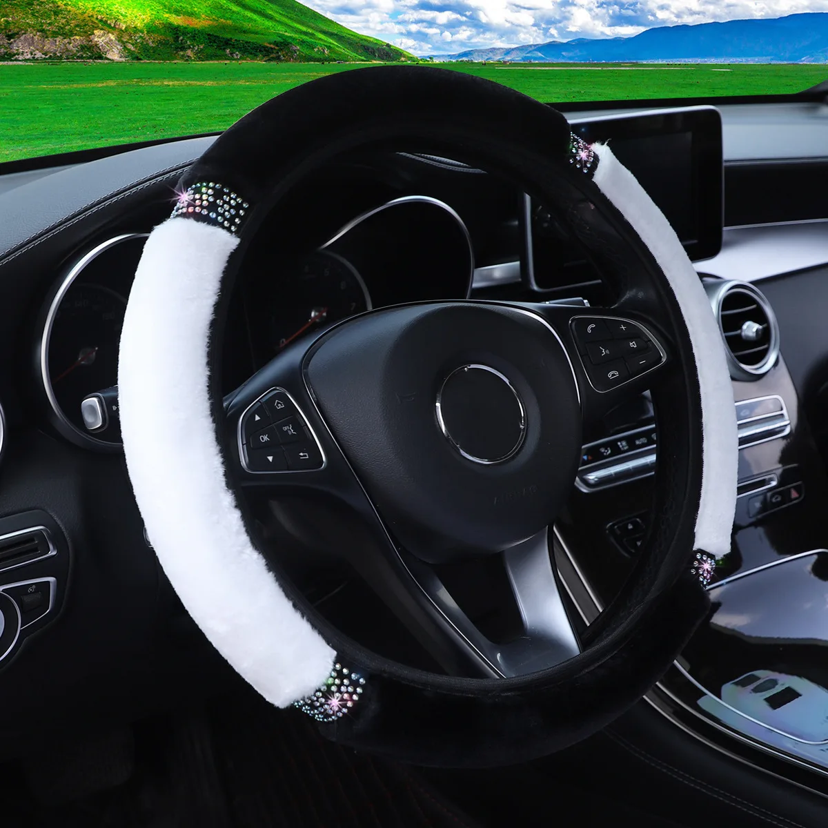 

Универсальный Чехол На Руль Автомобиля Из Мягкого Плюша С Встроенными Стразами И Кристаллами Swarovski, Аксессуары Для Интерьера