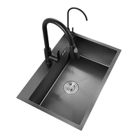 304 stainless steel household black kitchen sink single bowl kitchen sink nano sink sink basin with crane faucet