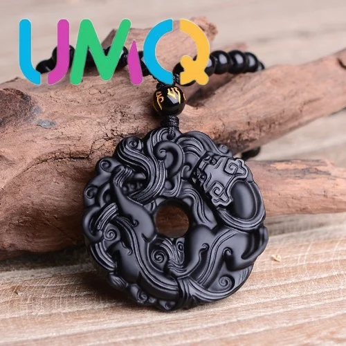 

Certificate Attached Natural Obsidian Safety Buckle Pendant Take-off Grass Dragon Pendant Men's Transfer Pendant